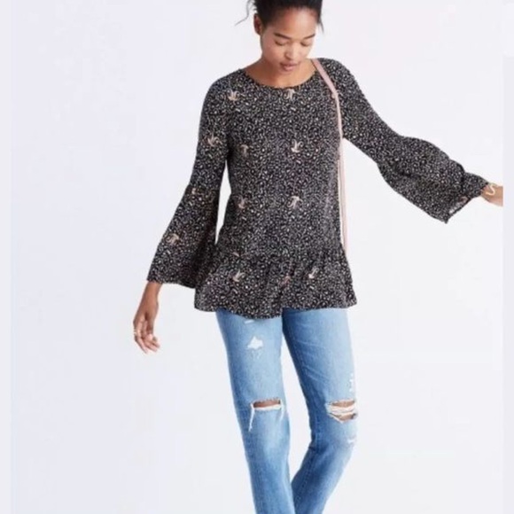 Madewell Silk Fiesta Paisley Bell-Sleeve Blouse Womens Sz M - Picture 2 of 6